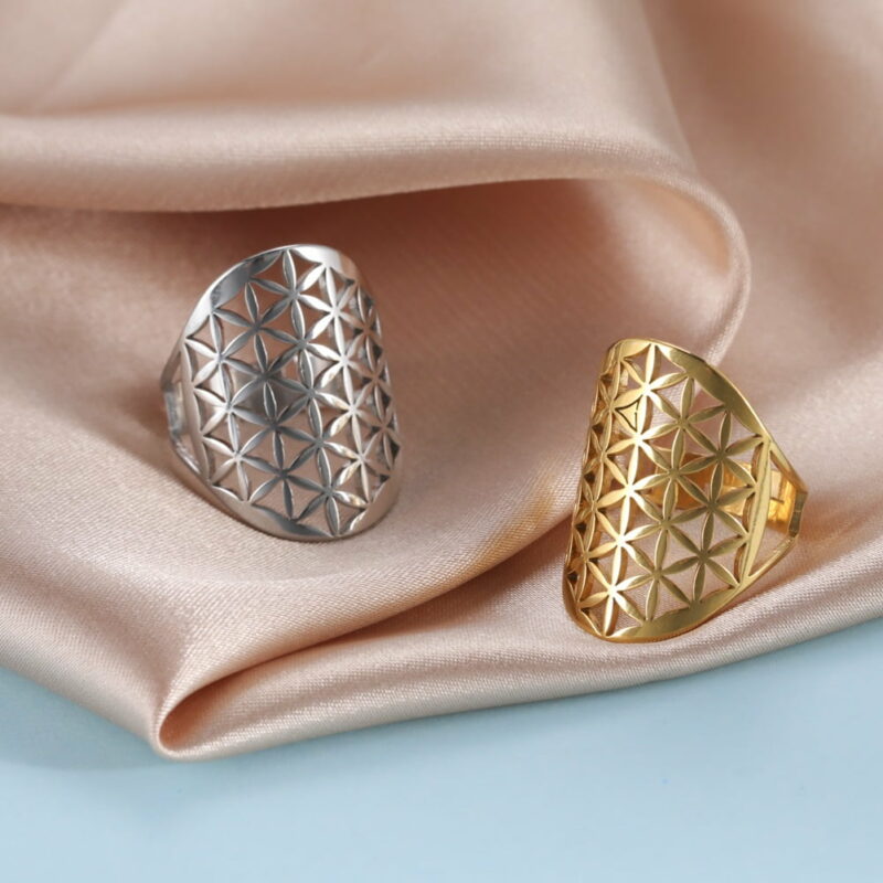 Regulējams Flower of Life gredzens no nerūsējošā tērauda Modelis 7 | Esoteria.shop