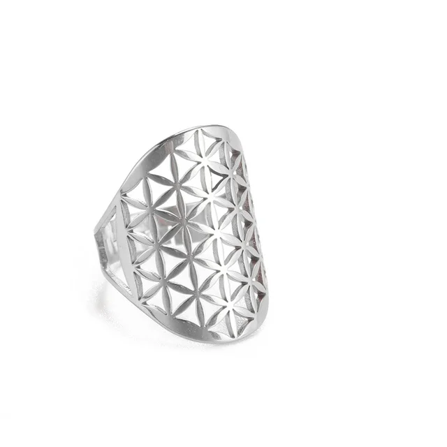 Verstellbarer Ring „Blume des Lebens“ aus Edelstahl – Modell 7 – Silber