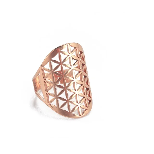 Verstellbarer Ring „Blume des Lebens“ aus Edelstahl – Modell 7 – Roségold