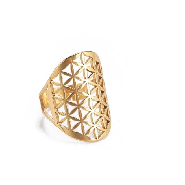 Nastavitelný prsten Flower of Life z nerezové oceli - Model 7 - Gold