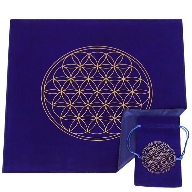 Flanelinis Flower of Life būrimo kilimėlis su mėlynu laikymo maišeliu 800x800