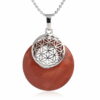 Collier pendentif Fleur de Vie en plaqué platine et pierre naturelle - Jaspe rouge