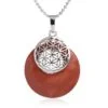 Collier pendentif Fleur de Vie en plaqué platine et pierre naturelle - Jaspe rouge