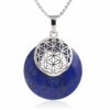 Collier pendentif Fleur de Vie en plaqué platine et pierre naturelle - Lapis lazuli