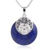 Collier pendentif Fleur de Vie en plaqué platine et pierre naturelle - Lapis lazuli