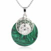 Collier pendentif Fleur de Vie en plaqué platine et pierre naturelle - Malachite