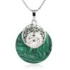 Collier pendentif Fleur de Vie en plaqué platine et pierre naturelle - Malachite