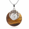 Collier pendentif Fleur de Vie en plaqué platine et pierre naturelle - Oeil de tigre