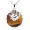 Collier pendentif Fleur de Vie en plaqué platine et pierre naturelle - Oeil de tigre