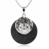 Collier pendentif Fleur de Vie en plaqué platine et pierre naturelle - Pierre de lave
