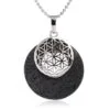 Collier pendentif Fleur de Vie en plaqué platine et pierre naturelle - Pierre de lave