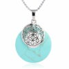 Collier pendentif Fleur de Vie en plaqué platine et pierre naturelle - Turquoise