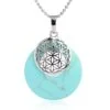 Collier pendentif Fleur de Vie en plaqué platine et pierre naturelle - Turquoise