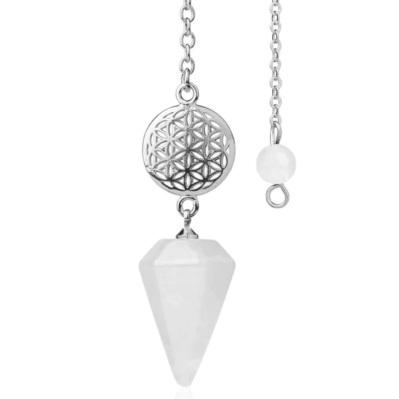 Pendule divinatoire fleur de vie en pierre naturelle - Cristal de roche