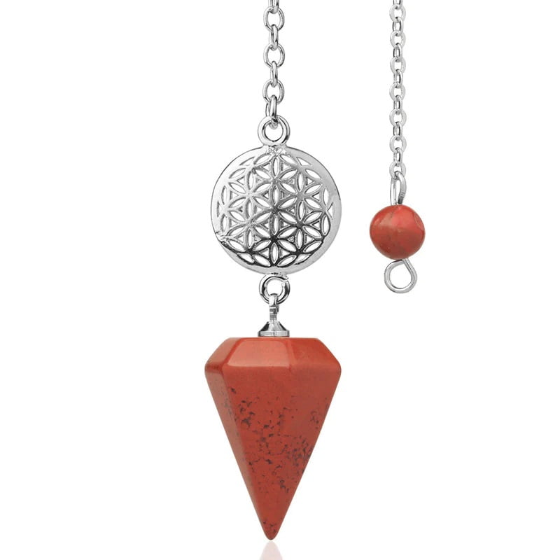Pendule divinatoire fleur de vie en pierre naturelle - Jaspe rouge