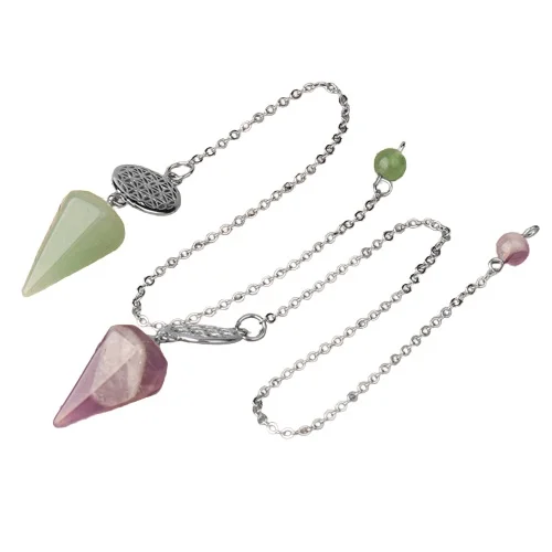 Pendule divinatoire fleur de vie en pierre naturelle - Perle à l'extrémité de la chaîne