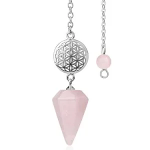 Pendule divinatoire fleur de vie en pierre naturelle - Quartz rose