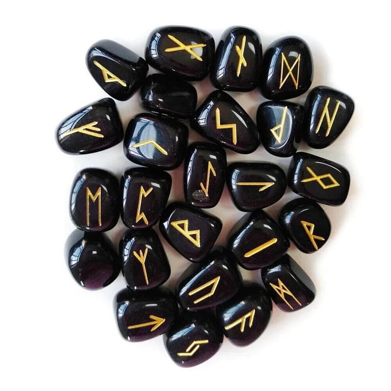 Wahrsagerunen der Wikinger aus Naturstein Obsidian 2 | Esoteria.shop