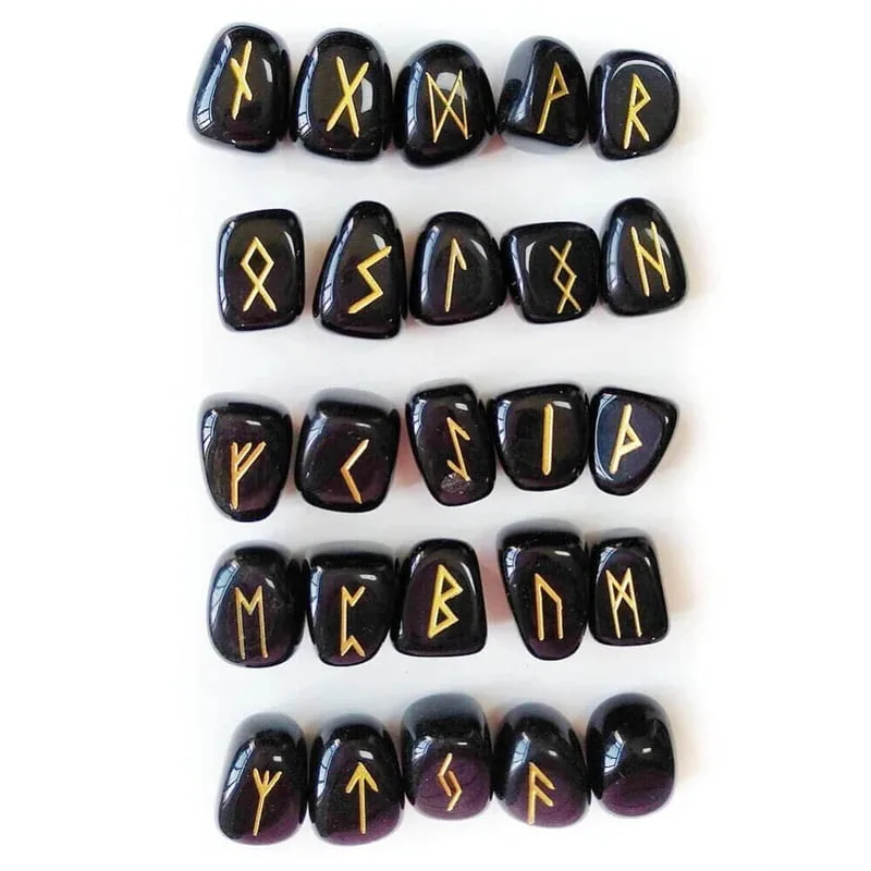 Vikingų būrimo runos iš natūralaus akmens Obsidian 3 | Esoteria.shop