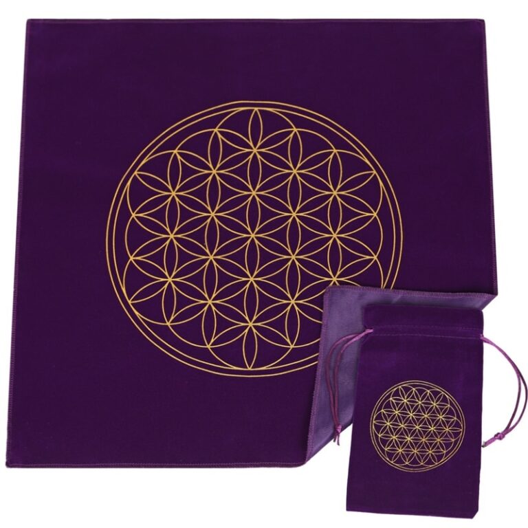 Flanelinis Flower of Life būrimo kilimėlis su violetiniu laikymo krepšiu 800x800