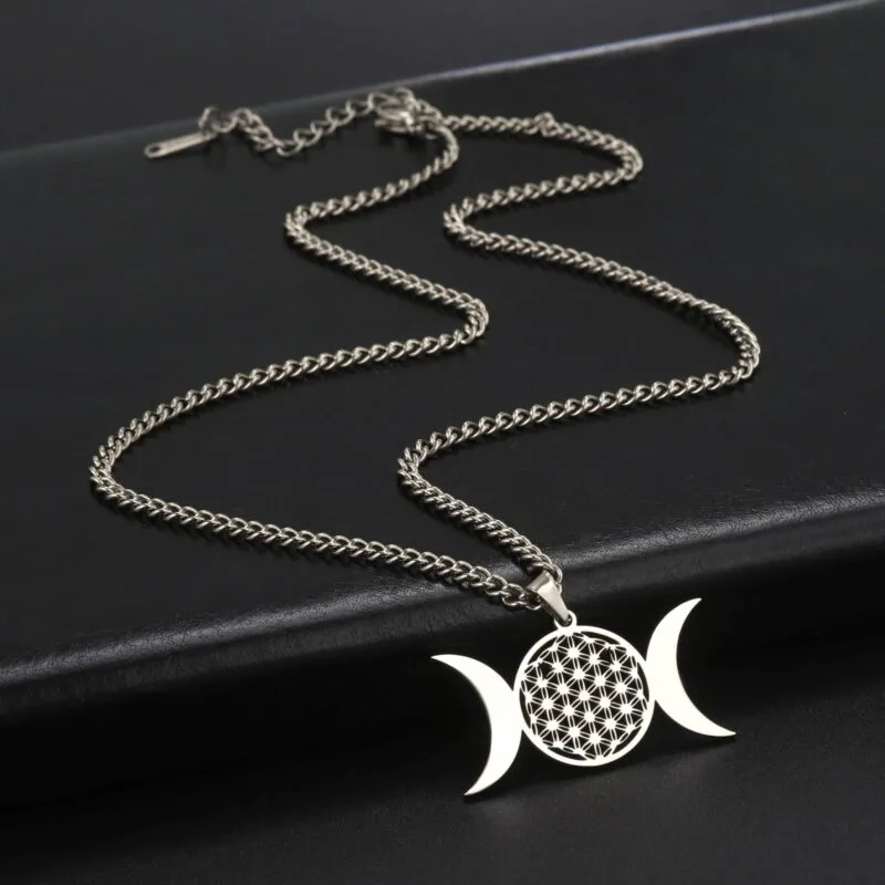 Dreifachmond-Halskette mit Anhänger „Blume des Lebens“ Silber 3 | Esoteria.shop