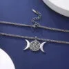 Dreifachmond-Halskette mit Anhänger „Blume des Lebens“ Silber 4 | Esoteria.shop