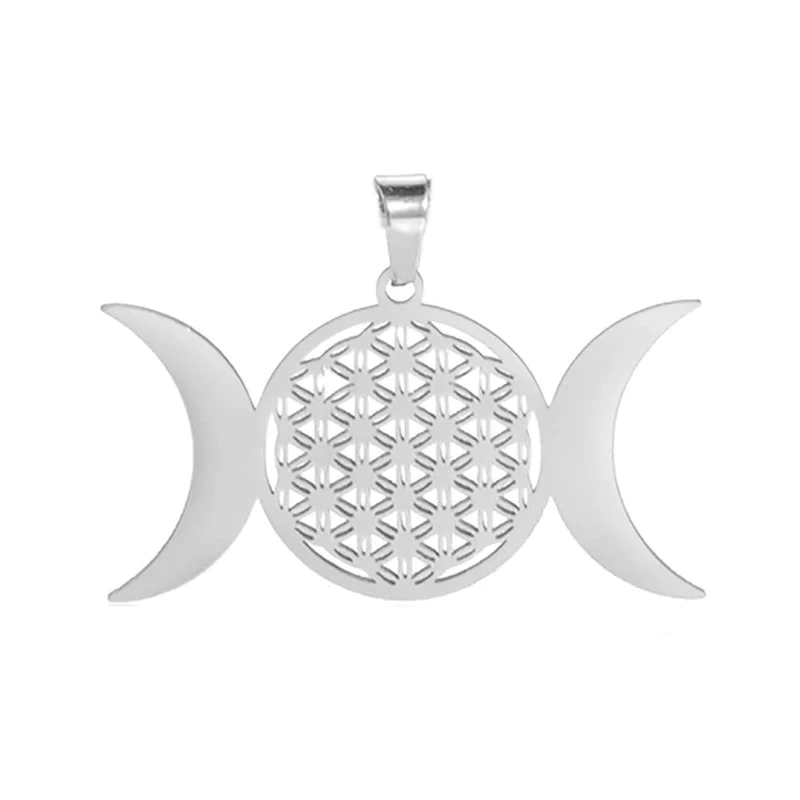Dreifachmond-Halskette mit Anhänger „Blume des Lebens“ – Silber