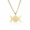 Dreifachmond-Halskette mit Anhänger „Blume des Lebens“ – Gold