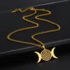 Dreifachmond-Halskette mit Anhänger „Blume des Lebens“ Gold 3 | Esoteria.shop