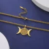 Dreifachmond-Halskette mit Anhänger „Blume des Lebens“ Gold 4 | Esoteria.shop