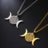 Halskette mit Dreifachmond-Anhänger „Blume des Lebens“ aus Gold und Silber | Esoteria.shop