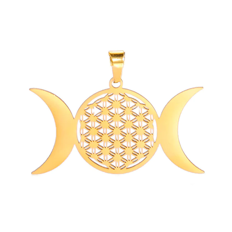 Dreifachmond-Halskette mit Anhänger „Blume des Lebens“ – Gold