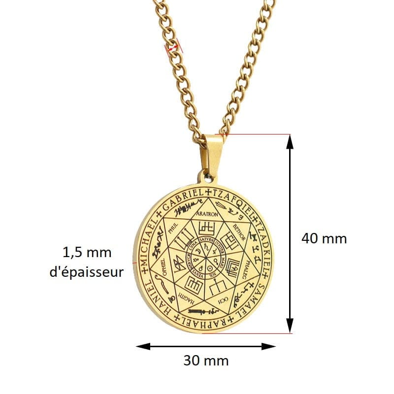 Collier Pour Homme En Acier Inoxydable Avec Pendentif Sceau Des Sept Archanges Tetragrammaton - Style Rétro Vintage, 30 Mm
