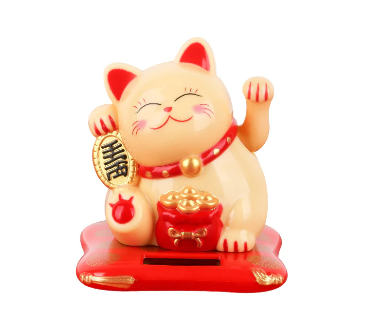 Maneki Neko Solar Lucky Cat – Beige