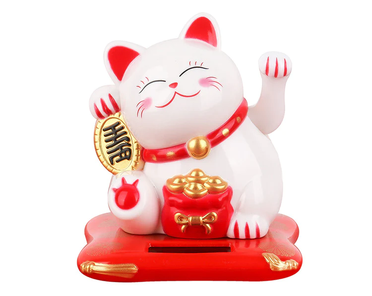 Maneki Neko Solar Lucky Cat – Weiß