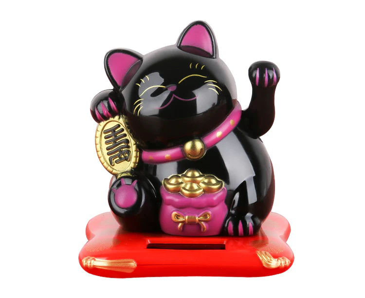 Maneki Neko Solar Lucky Cat – Schwarz