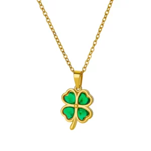 4 Leaf Clover hänge halsband i guld rostfritt stål och gröna zirkoner