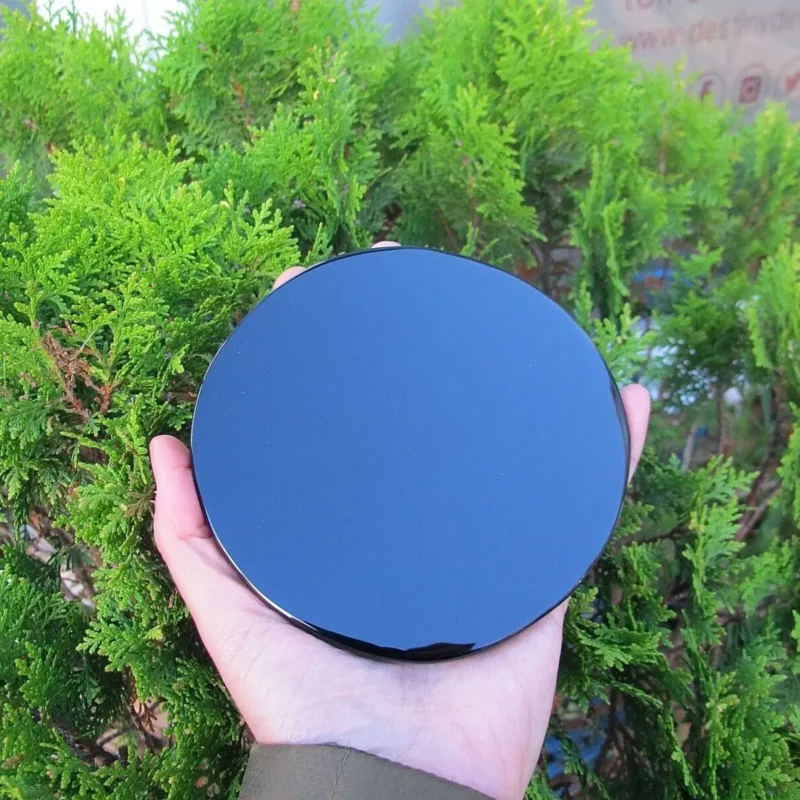 kf S7e21bca97bb54e7bb884d0057f639a8fc Hochwertige natürliche schwarze Obsidian-Spiegel-Heilkristalle, runde Steinplatte | Esoteria.shop
